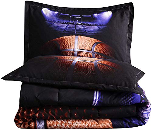 A Nice Night Basketball Court Printing Comforter Quilt Bedding Set Twin Size For Teen Boys (Basketball Court) #TOP24