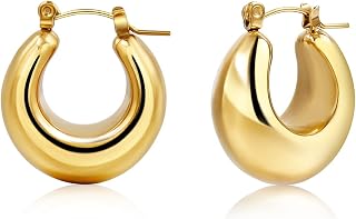 Gold Hoop Chunky Thick Earrings Filled Plated For Women