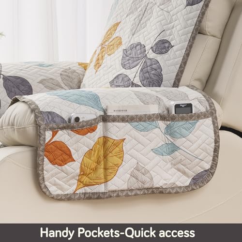 Image of HOKIPO Quilted Recliner Mat 1 Seater, with Side Pockets, Multicolor Leaves