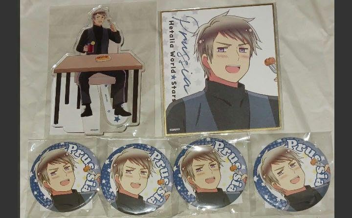 Amazon | くじ引き堂ヘタリアプロイセンアクリルスタンド色紙缶バッジ4