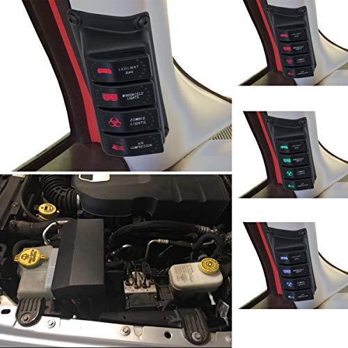 Apollointech Left Side A-Pillar 4-Switch Pod/Panel Power Distribution Control System Compatible with Jeep Wrangler JK & JKU 2007-2018(Red Back Light)