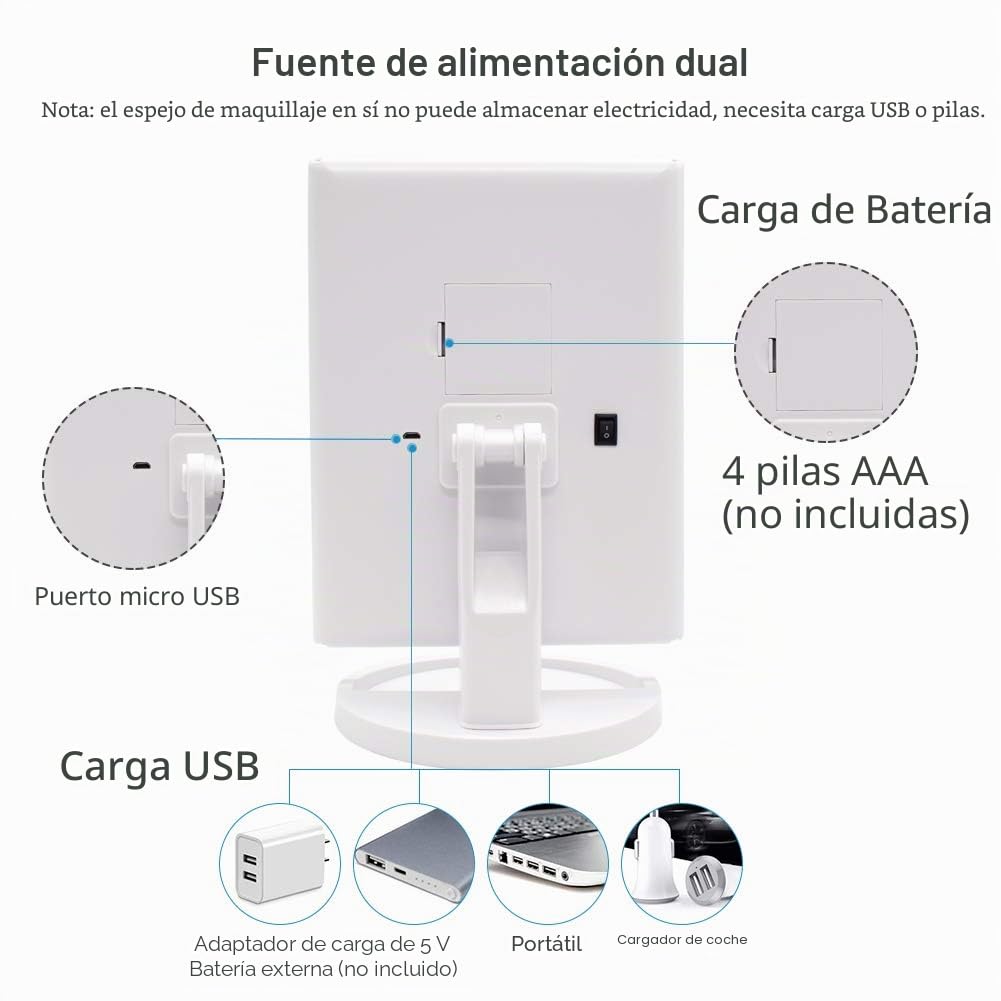 WEILY Espejo de Maquillaje de Tres Pliegues con 21 Luces LED y Pantalla táctil Ajustable (Blanca)