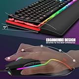 RedThunder K10 Wired Gaming Keyboard and Mouse Combo, UK Layout, True RGB Backlight, Soft Leather Wrist Rest, Mechanical Feel Ergonomic Anti-Ghosting Keyboard + 7D 7200 DPI Mouse for PC Mac (Black) - Image 7