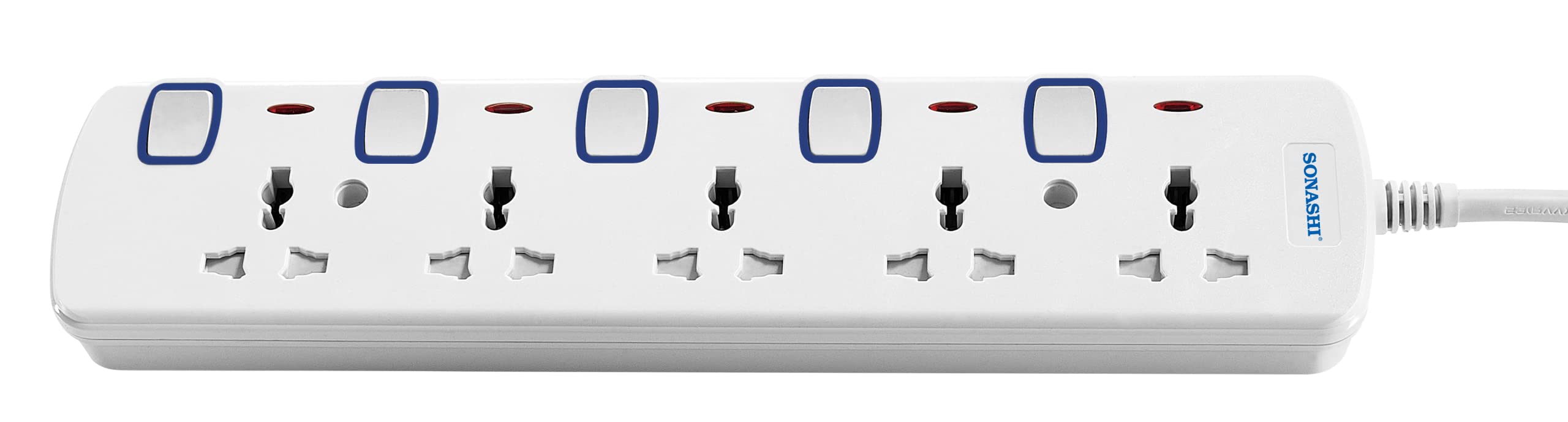 Sonashi Extension Socket 5Way 3250W, Ideal for Organized Office Table and Home, 5M Cord with Overheat Protection, Extension Cord for all Electric Devices, SES-1005 White