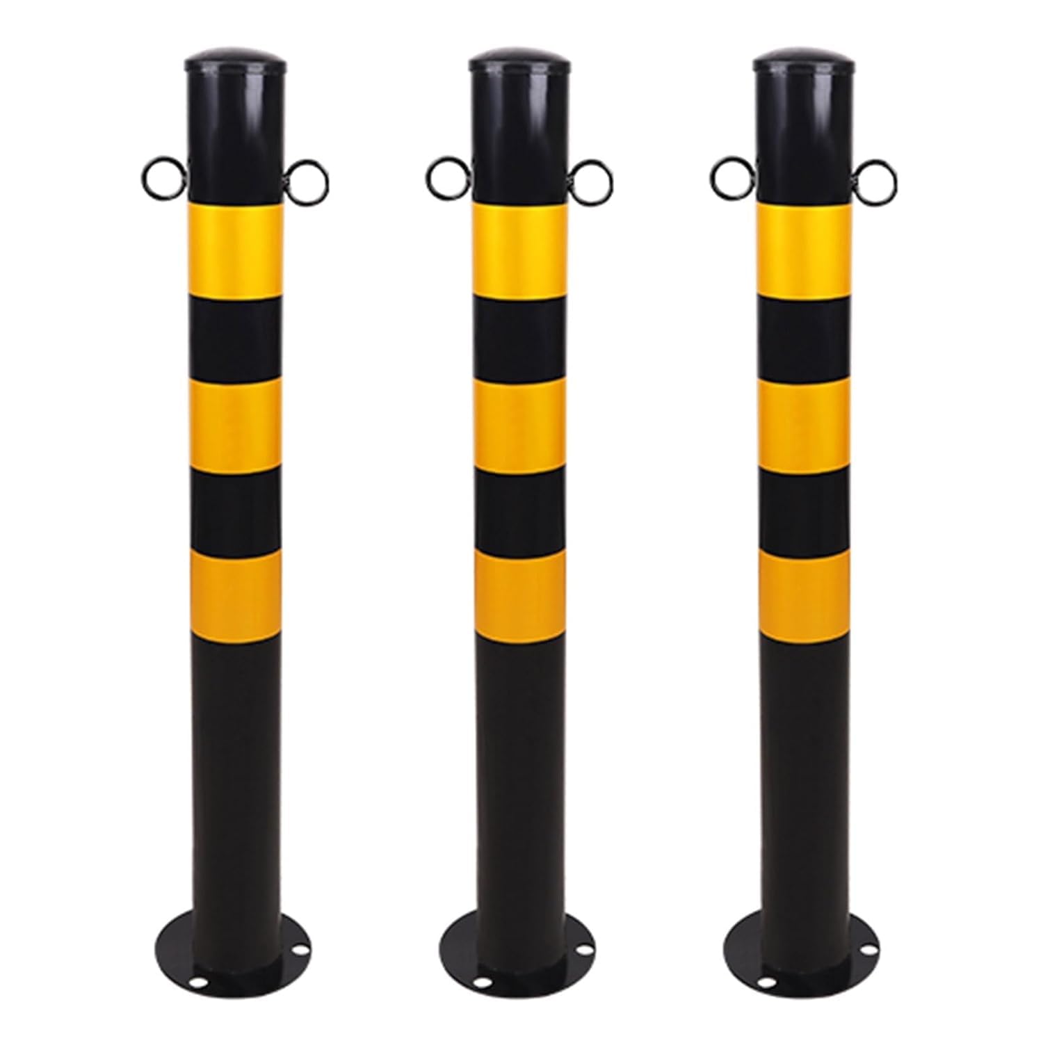 Aioneer Safety Bollard, Steel Pipe Safety Bollard Post, Barricades Driveway Pole, Reflective Parking Safety Parking Barrier Post, Traffic Road Safety Barrier -Black (3pcs)