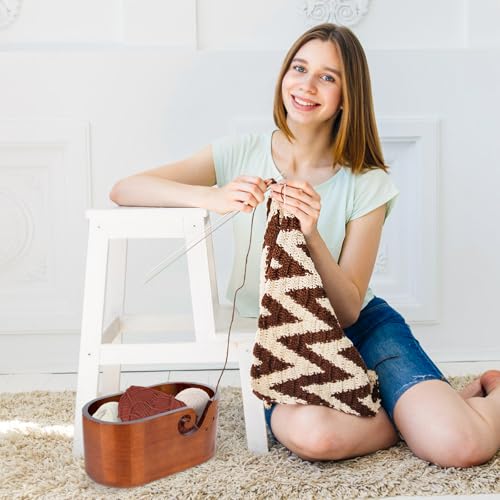 Image of Wooden Yarn Bowl, Large Size Wood Crochet Bowls for Yarn Handmade Knitting Yarn Bowl Crochet Yarn Holder Bowl Storage Accessories for Knitting and Crocheting Lovers(Ebony Color)