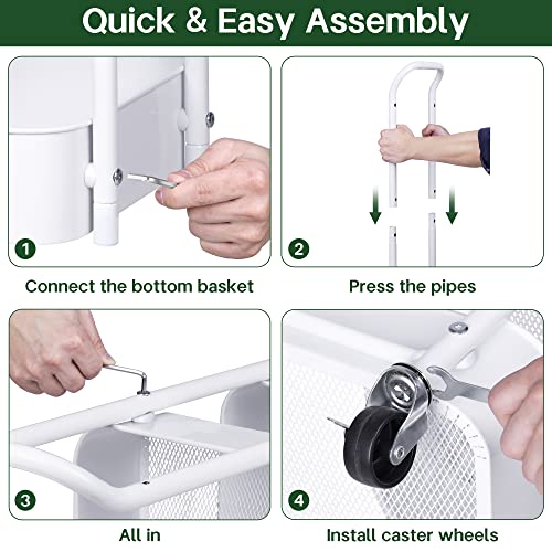 Aooda 3 Tier Under Desk Metal Rolling Cart With Handle And Lockable Wheels, 27'' Height Small Book Cart Mobile Art Cart Rolling Storage Organizer For Office, Bathroom, Kitchen, Nursery (White) #TOP7