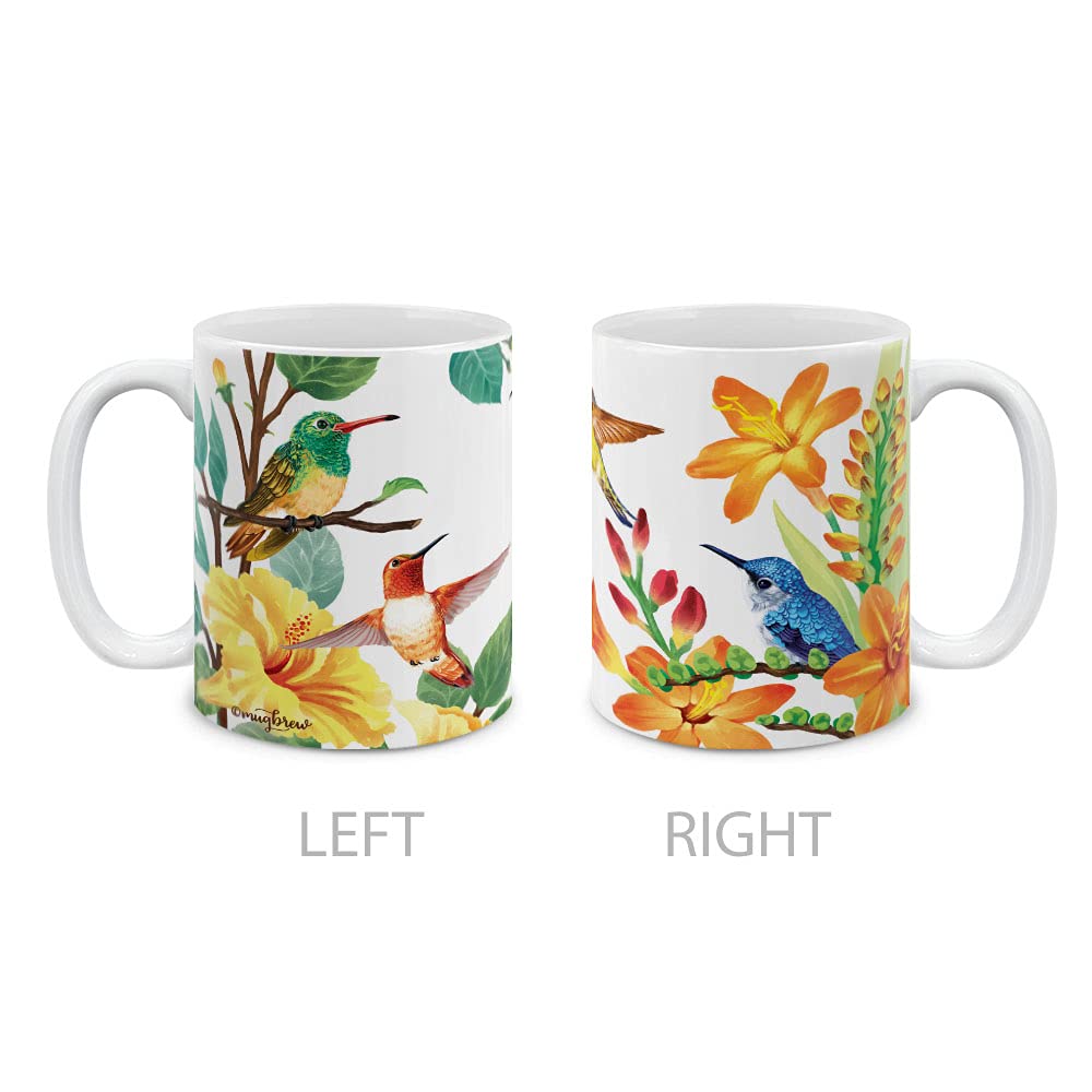 MUGBREW Hummingbirds Hibiscus Crocosmia Ceramic Coffee Mug Tea Cup, 11 OZ