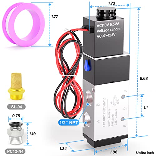 Image of TAILONZ PNEUMATIC 1 /2 inchNPT Solenoid Valve 4V410-15 12V /24V /110V /220V Single Coil Pilot-Operated Electric 2 Position 5 Way Connection Type