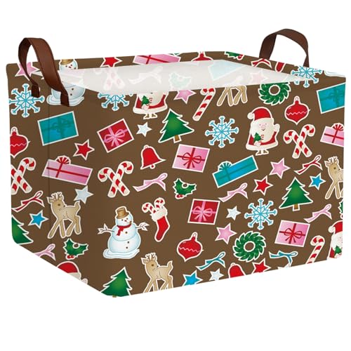 Image of Empty Large Christmas Basket for Gifts Women Collapsible Storage Bin Kids Toy Box Holiday Decor (Santa Claus Snowman Brown)