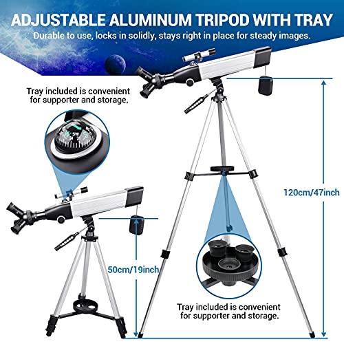 BNISE Teleskop für Erwachsene und Kinder, Anfänger, 60 mm Blende, 500 mm Fokuslänge, 20 x 167 x Vergrößerung, tragbares… – Bild 7