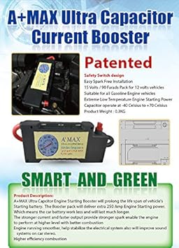 Amazon Com A Max Ucb450 60 15 Volts 90 Farads Capacitor Ignition Booster Car Audio Capacitor Booster 12 Volt Car Stereo Capacitor Super Capacitor Jump Starter With 24 Inch 4 Gauge Cables Usa Patent Pending Automotive