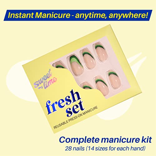 Image of Sweet Lime Reusable Press-On Manicure | DIY Nail Art Kit | 28 Pc Fake Nails with Glue | Artificial Nails for Women & Girls | Long-lasting Glue | For All Nail Sizes MS-01