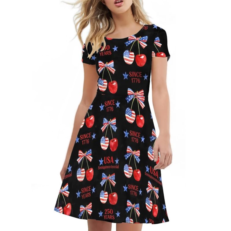 Image of Irisjudy T Shirt Dress for Women Short Sleeve Girls Short Sleeve Dress Plus Size, O Neck Knee Length Midi Dress for Ladies