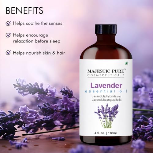 Image of Majestic Pure Essential Oil with Glass Dropper - Essential Oils for Diffuser, Aromatherapy, Soap and Candle Making, Lavender Essential Oil, Lavender Oil, 4 Fl Oz (Pack of 4)
