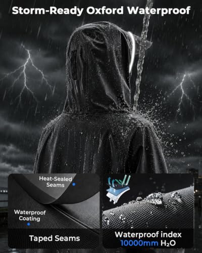 Image of ANYCHO Long Rain Coat for Men Waterproof and Women, Unisex Raincoat for Women Waterproof with 10cm Extra-High Collar & Reflective Stripe, Oxford Rain Poncho for Travel, Hiking, Motorcycle Riding