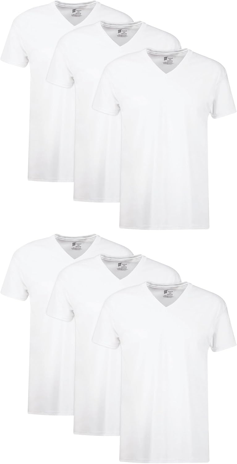 Hanes Mens Cotton, Moisture-wicking V-neck Tee Undershirts, Multiple Packs And Colors, White, Large US