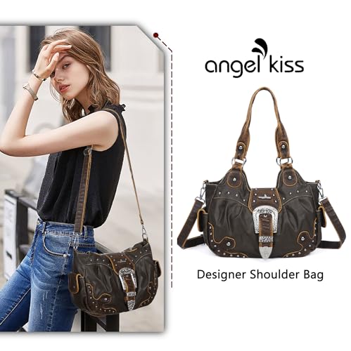 Image of Angel Kiss Hobo Bags for Women Vegan Leather Purses and Handbags Ladies Chic Shoulder Bags Crossbody Purses with Metal Studs