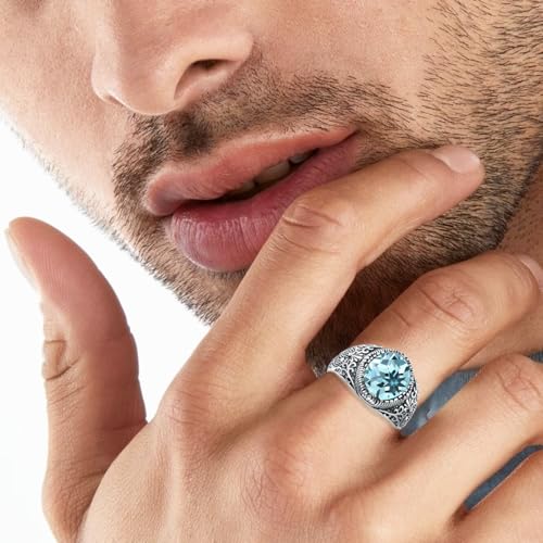 12x10mm Genuine Turquoise Rings for Men, Sterling Silver Native American Gem Oval Thumb Ring for Dad Father Jewelry Gift for him,Anillos De Hombre, Men's Ring for Gift for Men2