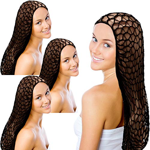 4 Pieces Mesh Crochet Hair Net Long Rayon Snood Hat Hair Cover Soft Crocheted Hair Net Sleeping Cap Ornament Hair Accessories for Women