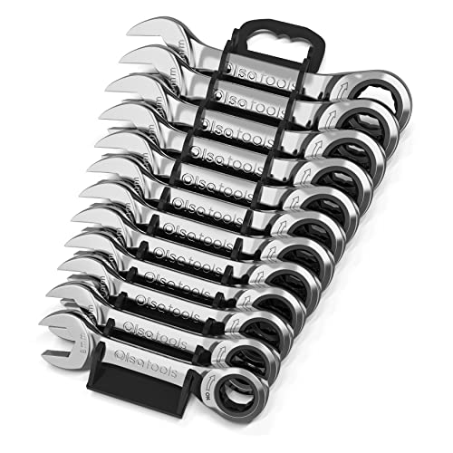 Olsa Tools Stubby Ratchet Wrench Sets (Metric 12Pc) | 6-Point Box End Ratchet Wrenches Set | 120 Tooth Ratcheting Wrench Set | Works On Stripped And Rounded Bolts | Professional Grade Spanner Wrench #TOP6