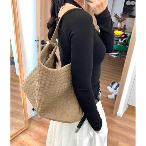 Image of Suede Woven Tote Bag for Women, Hobo Shoulder Bag for Work Travel