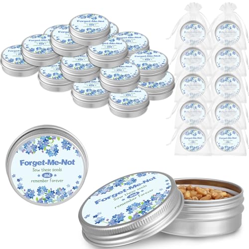 CNSJ 10 Funeral Favours for Guests Forget Me Not Seed Tins with Bags for Celebration of Life Events Remembrance Memorial Gifts Funeral Keepsake - Not Include Seeds