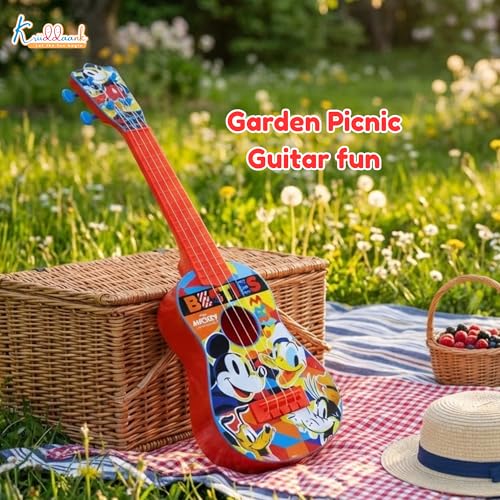 Image of Mickey Guitar for Kids (Big) - 4-String Musical Toy with Adjustable Tension, Fingerstyle Tab & Pick | Disney Mickey Mouse Theme | Portable Educational Gift for Boys & Girls Age 3+