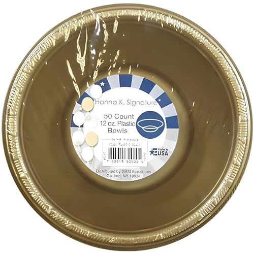 Hanna K. Signature Collection 82920 Gold Solid Color Premium Heavy Weight Plastic Soup Bowl (15 Oz.) 50 Count thumb #2