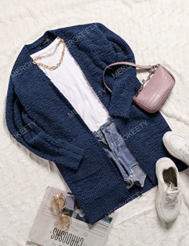 MEROKEETY Women's Long Sleeve Soft Chunky Knit Sweater Open Front Cardigan Outwear Coat A-Navy - Image 7