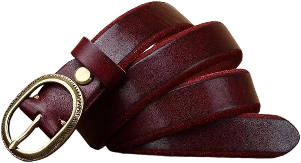 Women's Slim Leather Belt - 2.6 cm Solid Cowskin with Copper Buckle for Jeans