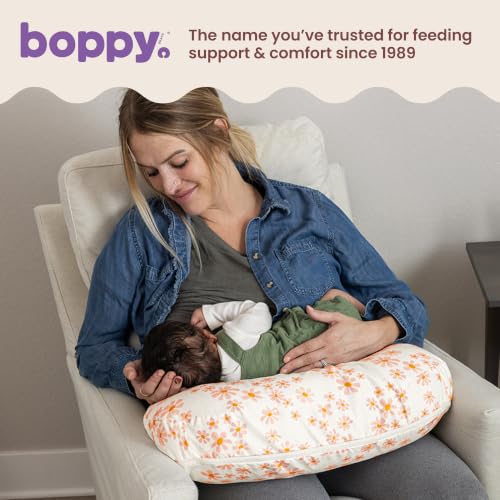 Image of Boppy Nursing Pillow - Verified Safe Breastfeeding Pillow with Softer Fill for Comfortable Support, Machine Wash & Dry Cover, Non-Toxic Materials - Soft Pink Daisies