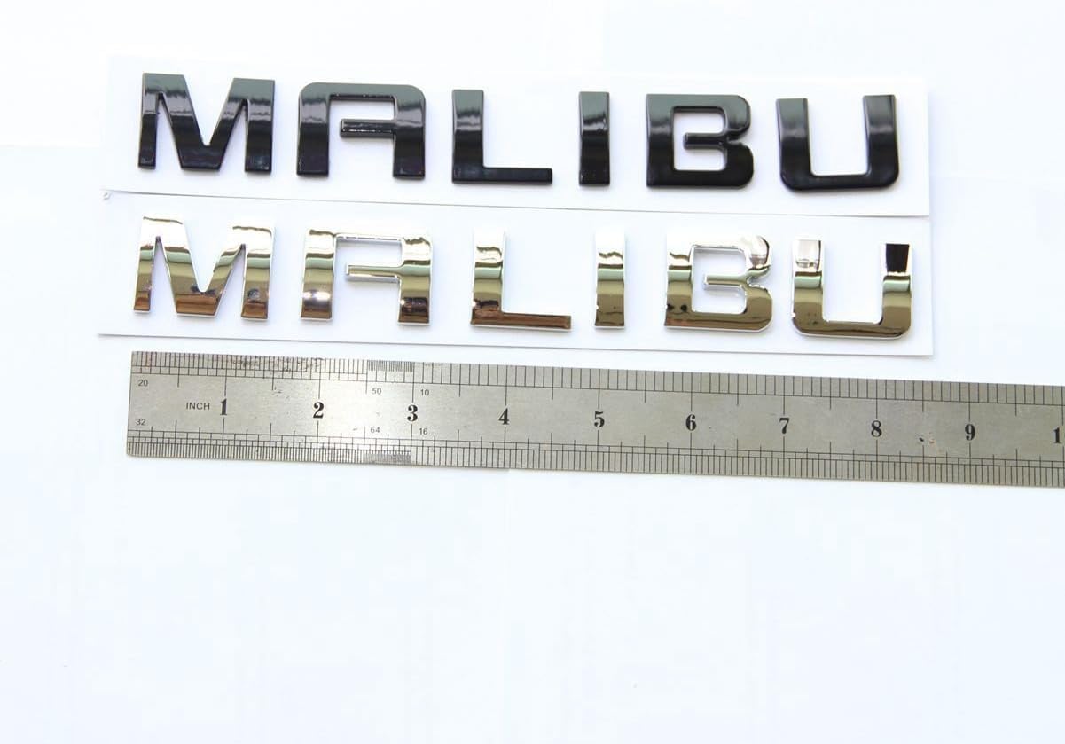 2Pack for Malibu Nameplate Letter Emblem Badge Glossy Compatible with Malibu/Chrome
