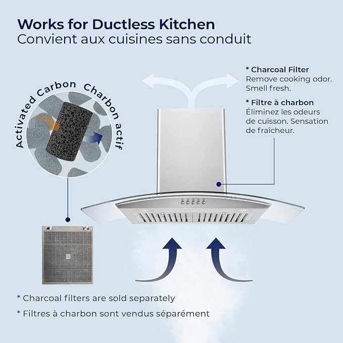 Image of Hauslane Wall Mount Range Hood 36 Inch | European Canopy Design with Tempered Glass & Stainless Steel | 3-Speed,Dishwasher-Safe Filters | Ducted or Ductless with Charcoal Filters WM-600