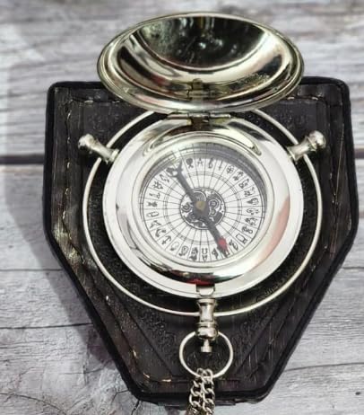 Brújula Náutica Vintage de Latón con Estuche de Cuero Herramienta Clásica de Navegación Marítima miniatura 2