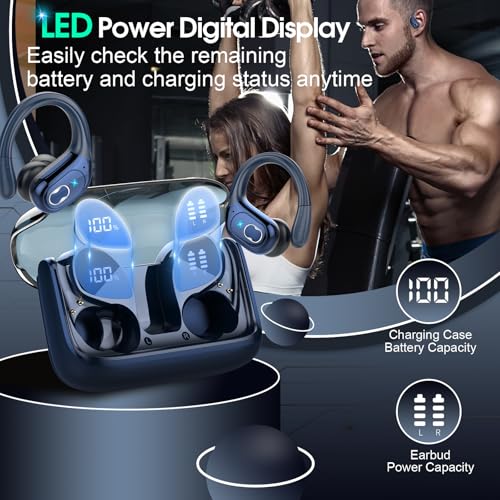 Aptkdoe 2 Sets Wireless Earbuds Sport, Bluetooth 5.4 Over Ear Buds Stereo Deep Bass Over Ear Bud with Earhooks, 75H Wireless Earphones with Mic, IPX7 Waterproof Earphone for Sports Blue+Rose Gold - image 5