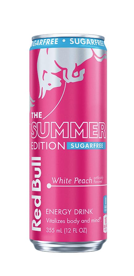 Red Bull Sugar-Free White Peach Summer Edition Energy Drink, with 114mg Caffeine plus Taurine & B Vitamins, 12 Fl Oz Can