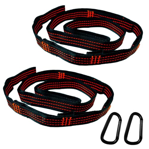 BMZXCH 2 Piezas Cuerdas Correas Suspensión para Cuerda Hamaca, 2 m x 2,5 cm Correas de Hamaca Columpio para Exterior, Hammock Straps con 2 Mosquetones Carga Máxima 300 kg para Columpio, Silla Colgante