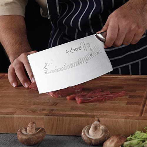 SHI BA ZI ZUO 7 Inch Chinese Kitchen Knife Vegetable Knife Professional Chef Knife with Stainless Steel Full Tang Cast Steel Handle