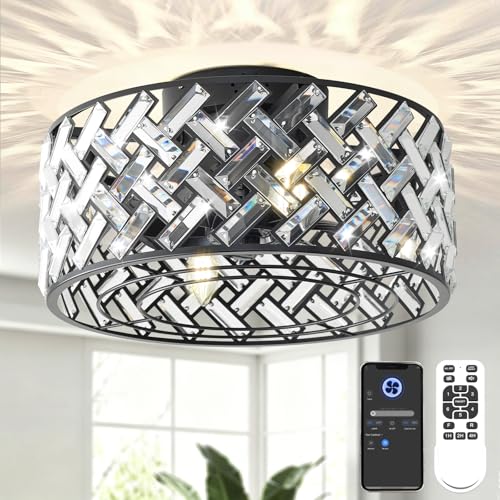 Image of Black Small Flush Mount Ceiling Fans with Lights and Remote