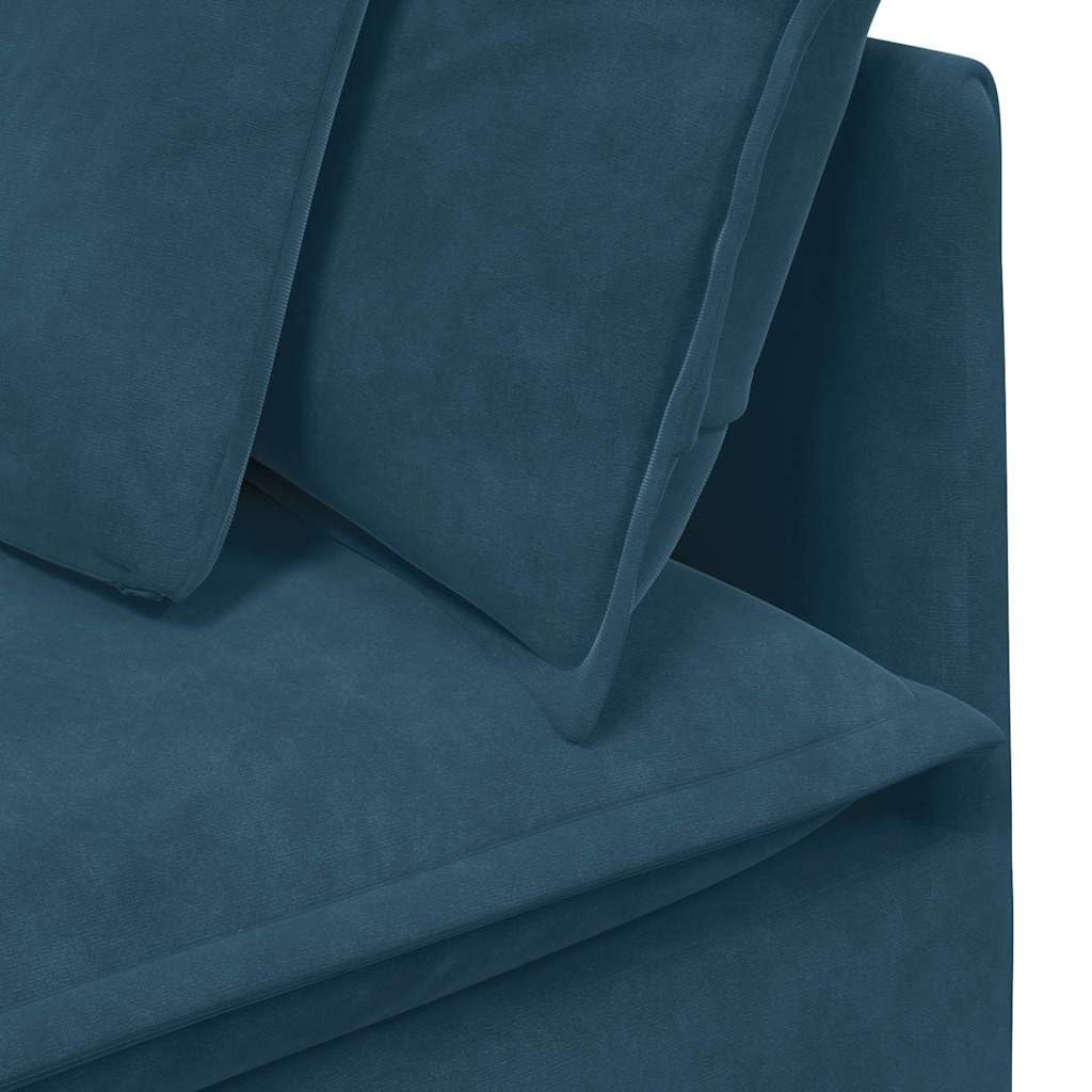 Sofá modular con reposapiés de terciopelo azul, 312 x 205 x 64 cm, elemento de montaje de 4 piezas con cojín, sofá esquinero versátil y esquina acolchada para salón, salón y cine en casa