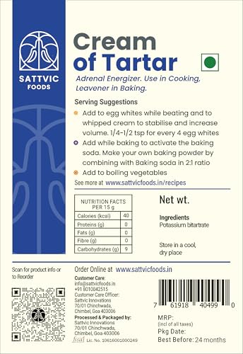 Image of Sattvic Foods Cream of Tartar Powder (750 g) | Potassium Bitartrate | Keto-Friendly Adrenal Energizer | Use in Cooking, Leavener in Baking, Natural Non-Toxic Cleaner