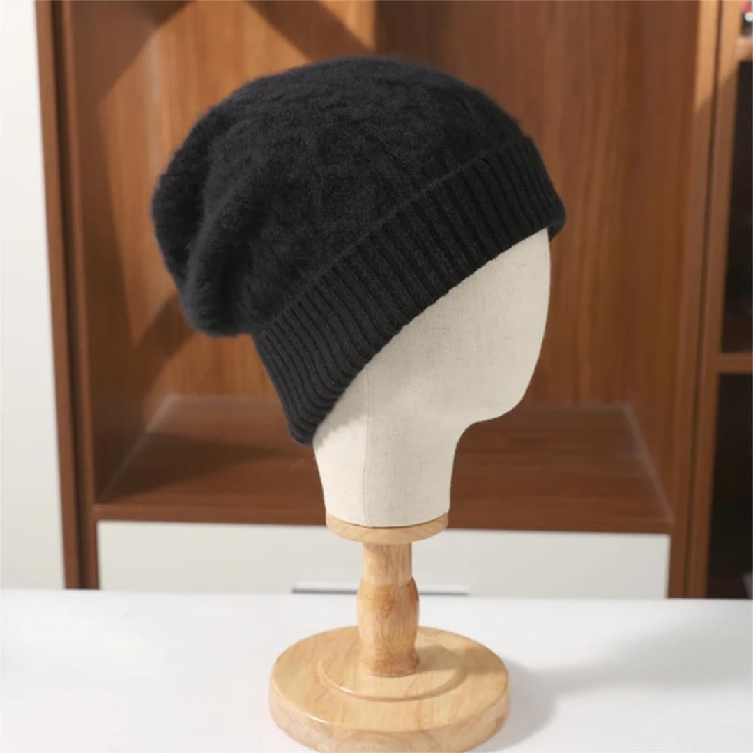 Gorro De Invierno 100% De Lana Pura Para Mujer, Gorro Suave De Lana Cálido, Gorros Con Rombos Para Gorro Tejido