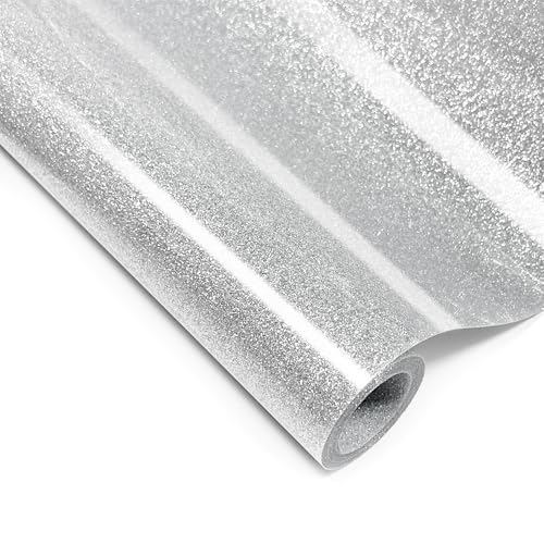Image of Silver Glitter HTV Heat Transfer Vinyl, 12 inch x 5ft lron on Vinyl, for T-Shirt Ironing, Vinyl HTV Easy to Cut and Weed, The Best Choice for DIY Creativity. (Silver, 12 inch x5ft)