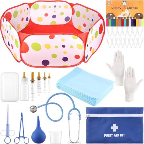 Puppy Kitten Whelping Supplies Kitten Bottle Feeding Kit Whelping Kit for Puppies Birth Helping Supplies for New Born Puppy Kitten Include Feeding Tube 59 Whelping Pen for Large Dog Etc