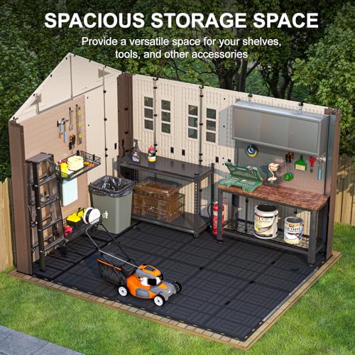 8x10 Ft Outdoor Storage Shed with Floor, Large Resin Outdoor Shed with Lockable Doors, 4 Fixed Windows & 4 Skylights, HDPE Garden Sheds for Backyard, Lawn Tools, Pool & Bike Supplies, Khaki - Image 4