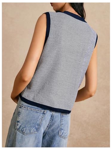 GORGLITTER Women's Striped Button Up Cropped Sweater Vest Sleeveless Knit Vest Tops 2025 Trendy Outfits3