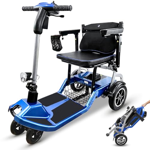 ZiiLIF R3b-Mobility Scooters for Seniors Adults Ultra Lightweight Electric Powered Folding 4 Wheel Mobility Scooter, Compact & Convenient for Travel Airline Approved, Blue Self Fulfillment