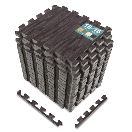 Sorbus 16 Sq. Ft. Carbon Wood Grain Mats