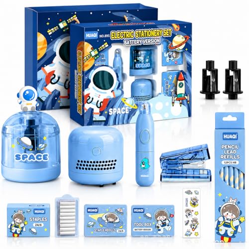 Image of Magicwand Battery Operated Pencil Sharpener,Electric Eraser,Vacuum Cleaner Stationery Set with 10 Eraser Refills for Kids,Adults for Home Office School【Sapphire Blue】